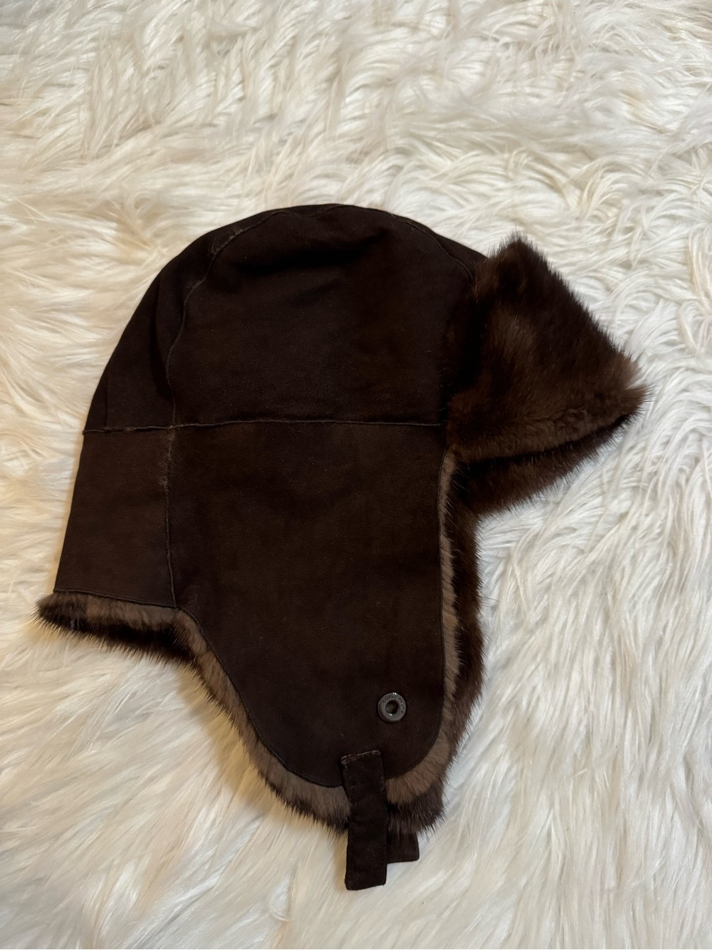 Loro Piana Trapper Hat Suede Leather 100% Mink Lined Brown Medium